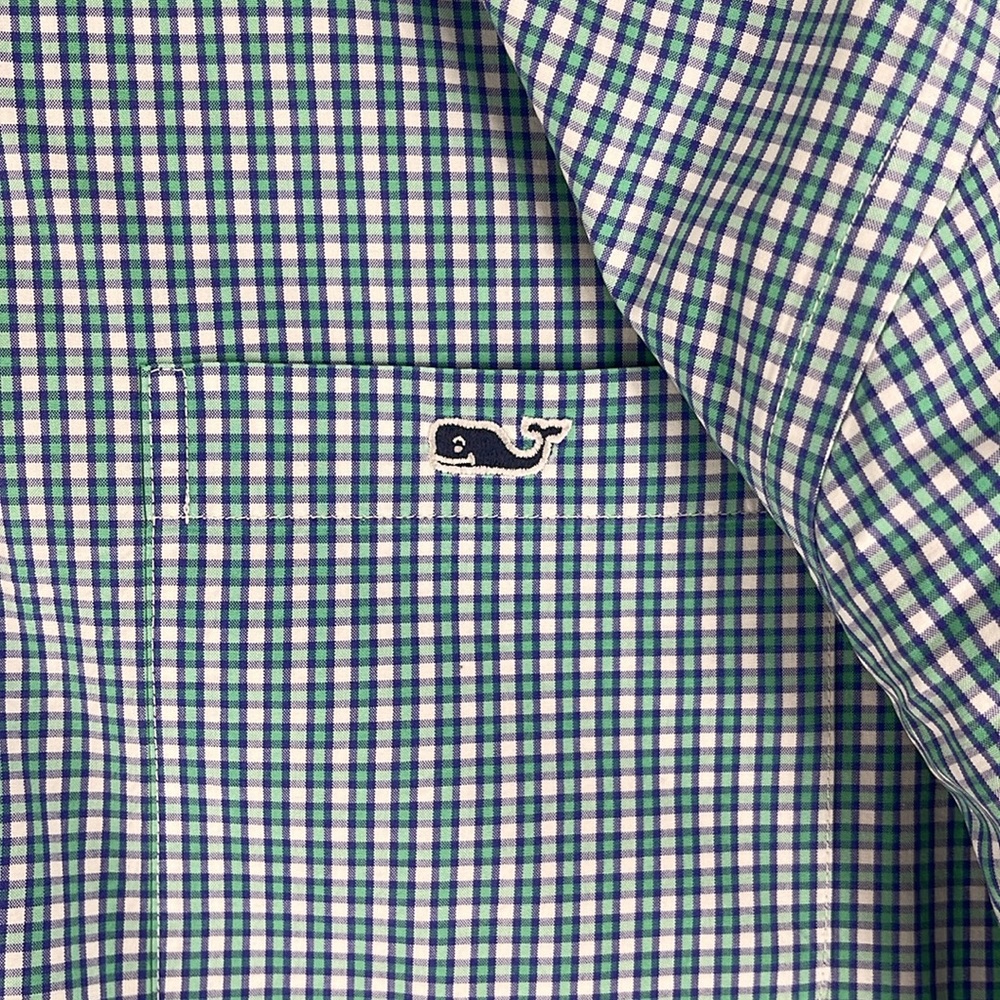 Vineyard vines purple green squared print button down long sleeve medium shirt - Picture 4 of 13